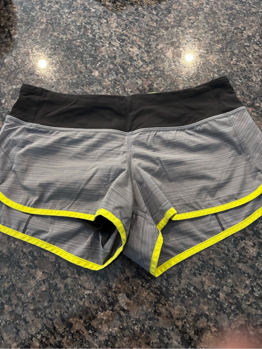 lululemon grey speed Shorts with Neon Yellow Trim